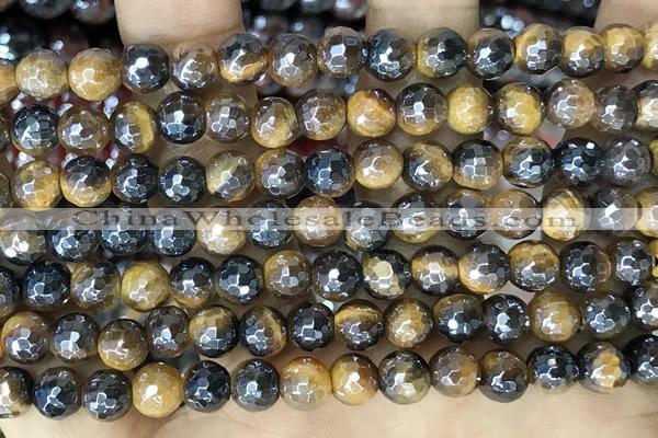 CTE2265 15 inches 6mm faceted round AB-color yellow tiger eye beads
