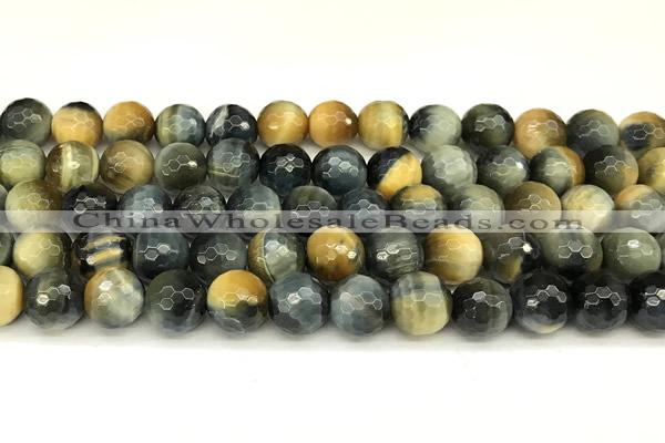 CTE2312 15 inches 10mm faceted round golden & blue tiger eye beads