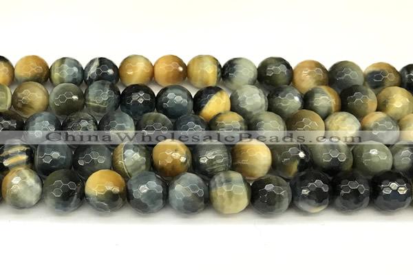 CTE2313 15 inches 12mm faceted round golden & blue tiger eye beads