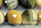 CTE2371 15 inches 12mm faceted round golden & blue tiger eye beads