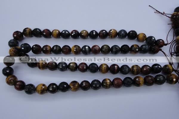 CTE455 15.5 inches 12mm faceted round mixed tiger eye beads