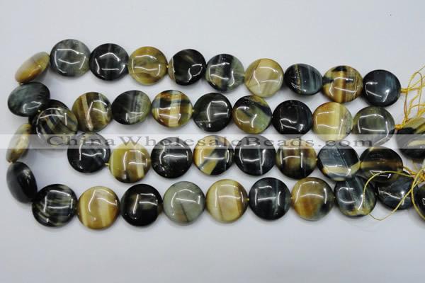 CTE564 15.5 inches 18mm flat round golden & blue tiger eye beads