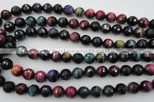 CTE585 15.5 inches 14mm faceted round colorful tiger eye beads