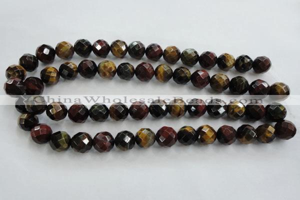 CTE714 15.5 inches 12mm faceted round mixed color tiger eye beads