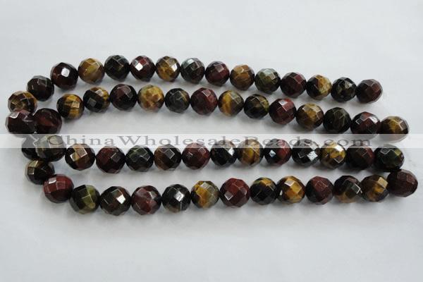 CTE715 15.5 inches 14mm faceted round mixed color tiger eye beads