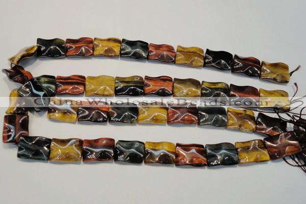 CTE810 15.5 inches 15*20mm wavy rectangle colorful tiger eye beads