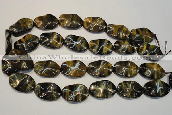 CTE820 15.5 inches 20*30mm wavy oval blue tiger eye beads