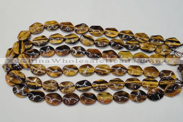 CTE830 15.5 inches 13*18mm wavy oval yellow tiger eye beads