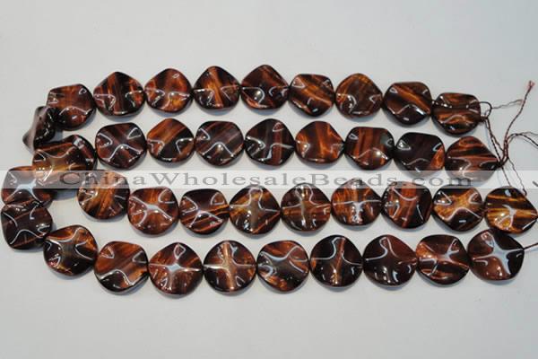 CTE854 15.5 inches 20mm wavy coin red tiger eye beads