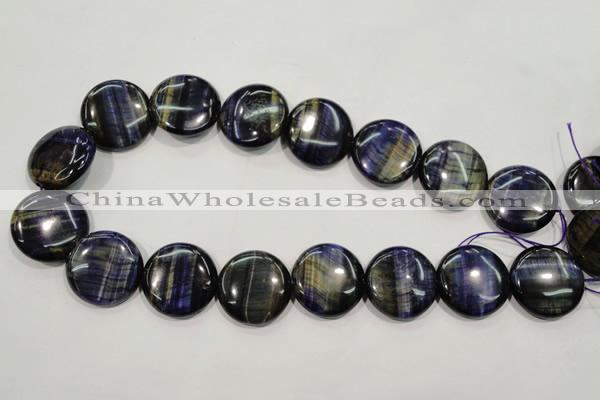 CTE965 15.5 inches 25mm flat round dyed blue tiger eye beads