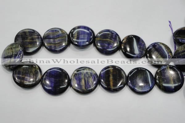 CTE966 15.5 inches 30mm flat round dyed blue tiger eye beads
