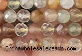 CTG1356 15.5 inches 4mm faceted round mixed quartz beads