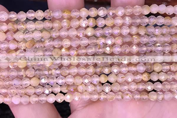 CTG1631 15.5 inches 4mm faceted round tiny golden rutilated quartz beads