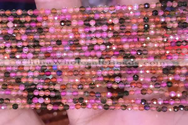 CTG1657 15.5 inches 2mm faceted round tiny tourmaline beads