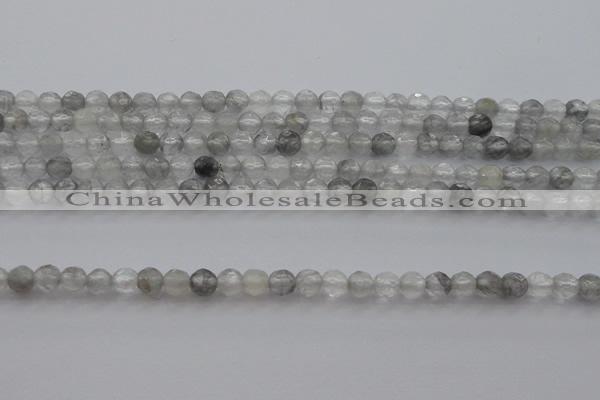 CTG220 15.5 inches 3mm faceted round tiny cloudy quartz beads