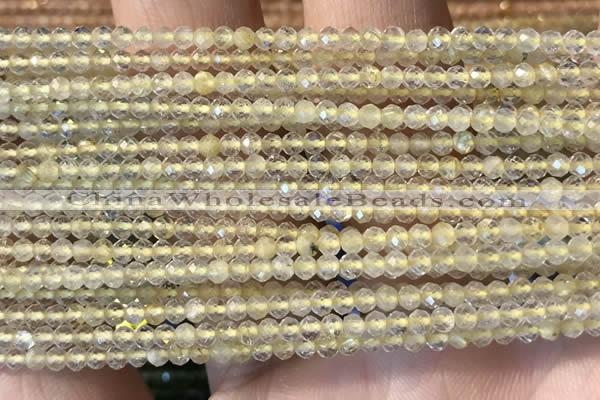 CTG2244 15 inches 2mm faceted round golden rutilated quartz beads