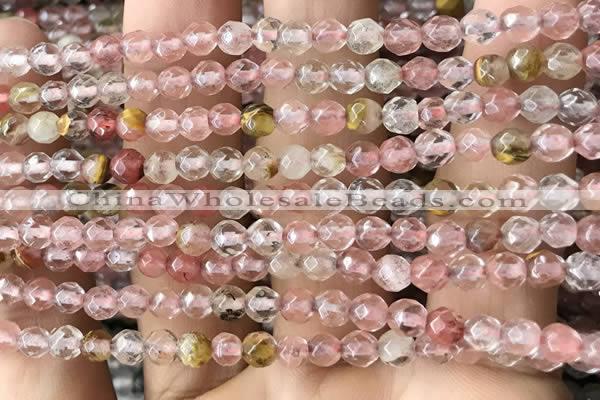 CTG2502 15.5 inches 4mm faceted round volcano cherry quartz beads