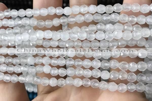 CTG2515 15.5 inches 4mm faceted round white jade beads wholesale