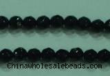 CTG31 15.5 inches 4mm faceted round black agate beads wholesale