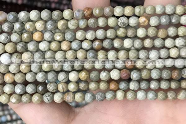 CTG3547 15.5 inches 4mm faceted round silver leaf jasper beads