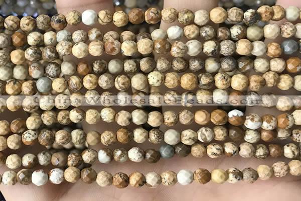 CTG3549 15.5 inches 4mm faceted round picture jasper beads