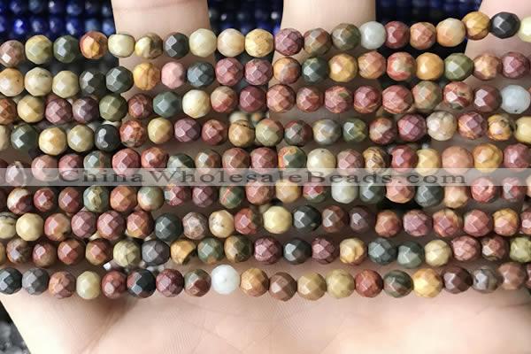 CTG3552 15.5 inches 4mm faceted round picasso jasper beads