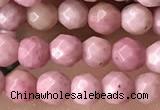 CTG3553 15.5 inches 4mm faceted round pink wooden jasper beads