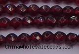 CTG510 15.5 inches 4mm faceted round tiny red garnet beads
