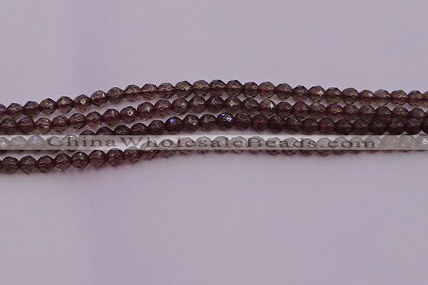 CTG511 15.5 inches 4mm faceted round tiny smoky quartz beads