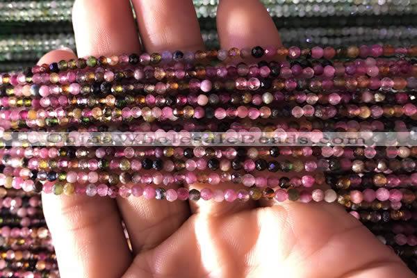 CTG724 15.5 inches 2mm faceted round tiny tourmaline beads