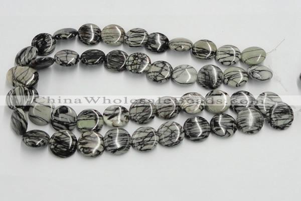 CTJ08 16 inches 18mm flat round black water jasper beads wholesale