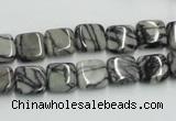 CTJ14 16 inches 10*10mm square black water jasper beads wholesale