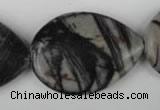 CTJ235 15.5 inches 26*35mm flat teardrop black water jasper beads