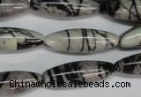 CTJ39 15.5 inches 10*30mm rice black water jasper beads wholesale