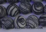 CTJ405 15.5 inches 14mm round matte black water jasper beads