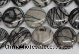 CTJ41 15.5 inches 16mm flat round black water jasper beads wholesale