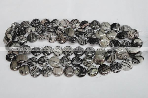 CTJ41 15.5 inches 16mm flat round black water jasper beads wholesale