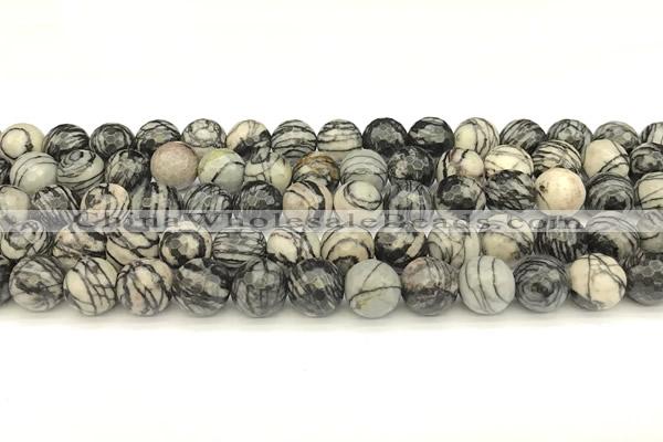 CTJ421 15 inches 8mm faceted round black water jasper beads