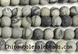 CTJ430 15 inches 4mm round matte black water jasper beads