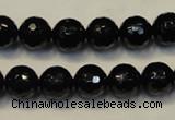 CTO109 15.5 inches 10mm faceted round natural black tourmaline beads