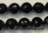 CTO111 15.5 inches 14mm faceted round natural black tourmaline beads