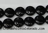 CTO128 15.5 inches 12mm flat round black tourmaline beads