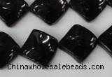 CTO130 15.5 inches 15*15mm twisted diamond black tourmaline beads