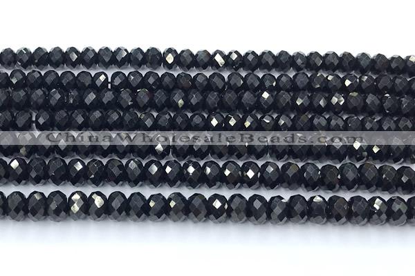 CTO725 15 inches 4*6mm faceted rondelle black tourmaline beads