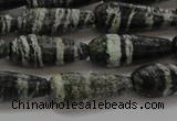 CTR103 15.5 inches 8*20mm faceted teardrop green silver line jasper beads