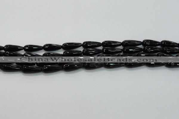 CTR109 15.5 inches 8*20mm faceted teardrop black agate beads