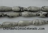 CTR11 15.5 inches 6*16mm faceted teardrop grey picture jasper beads