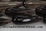 CTR137 15.5 inches 10*30mm faceted teardrop smoky quartz beads