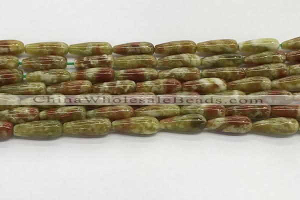 CTR152 15.5 inches 6*16mm teardrop green dragon serpentine jasper beads