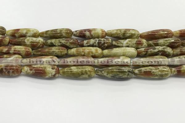 CTR153 15.5 inches 10*30mm teardrop green dragon serpentine jasper beads